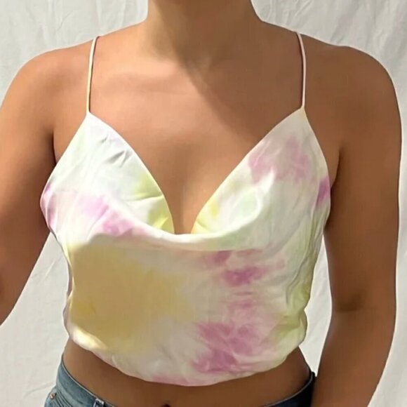 Zara Satin Effect Top XS NWT Pastel Tie Dye Backless Crop Blogger Fav Summer - Picture 10 of 14